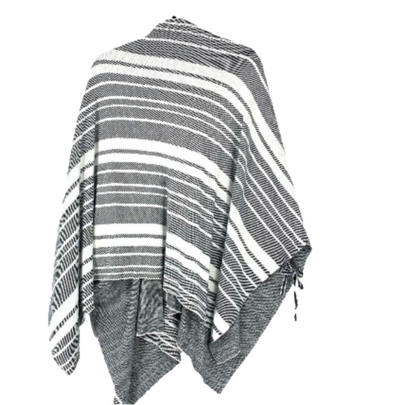 TALBOTS Women's Black/White Striped Open Front Poncho Sweater, One Size Fits All - Picture 3 of 8